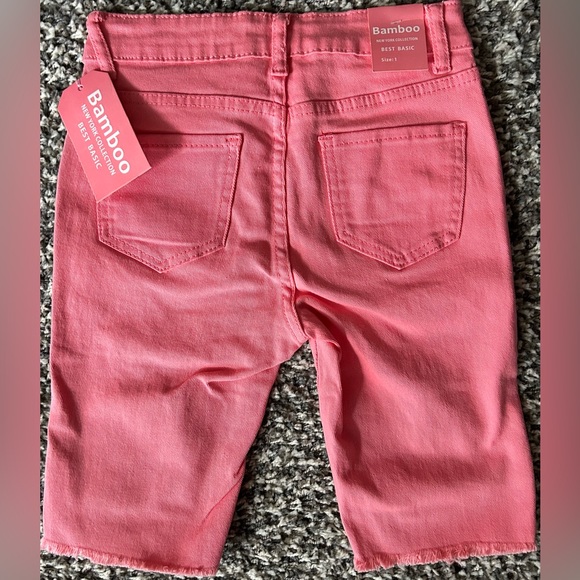 Shorts ,Junior Size 1, denim stretch,pink,Bermuda cutoff ,Distressed - Picture 2 of 2